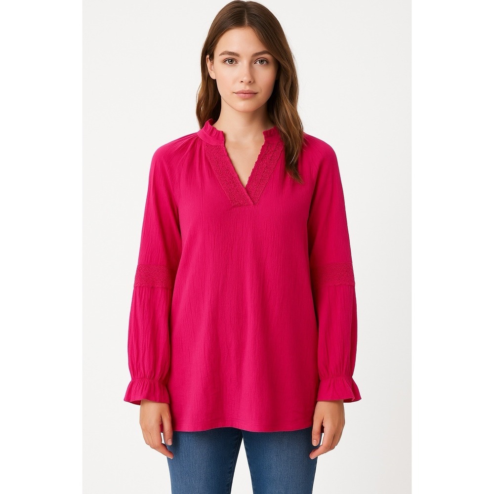 Counterparts Womens Blouse Long sleeves V-neck Top Pink Size Large